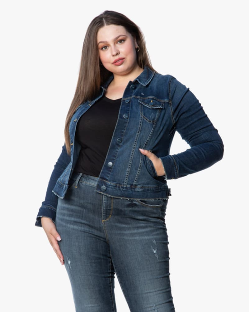 Front of a model wearing a size 0 Rylee Jean Jacket in AURORA by Slink Jeans. | dia_product_style_image_id:255941